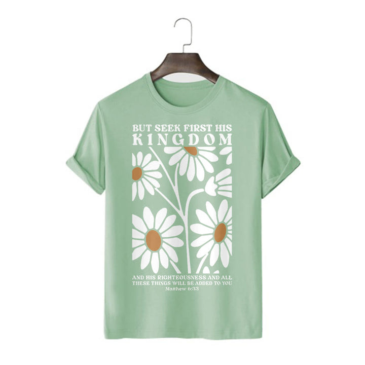 Christianartworkshop Quotation Style Matthew 6:33 But Seek First His Kingdom Floral Short Sleeve T-shirt - Light Green - 2XL - image 9