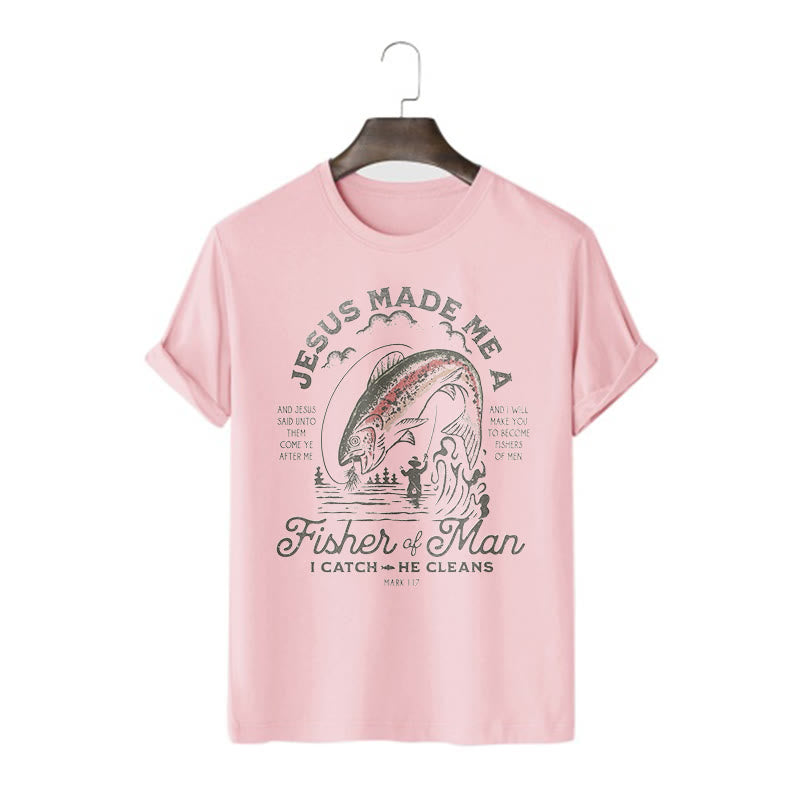 Christianartworkshop Quotaion Style Jesus Made Me A Fisher Of Man Short Sleeve T-shirt - Pink - 2XL - image 12