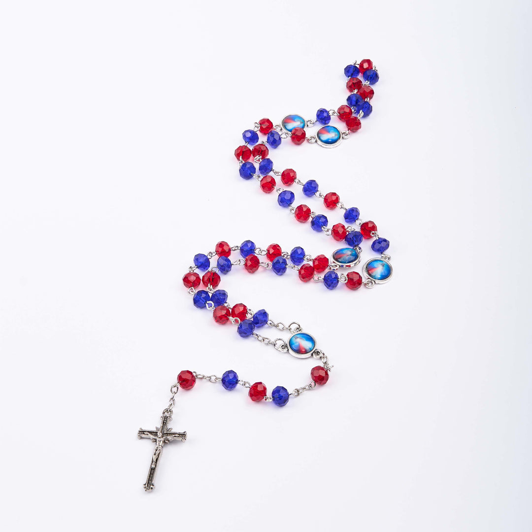 Christianartworkshop Sacred Heart of Jesus & Crucifix of 6*8 mm Polyhedron Multicolor Crystal Alloy Chain Rosary