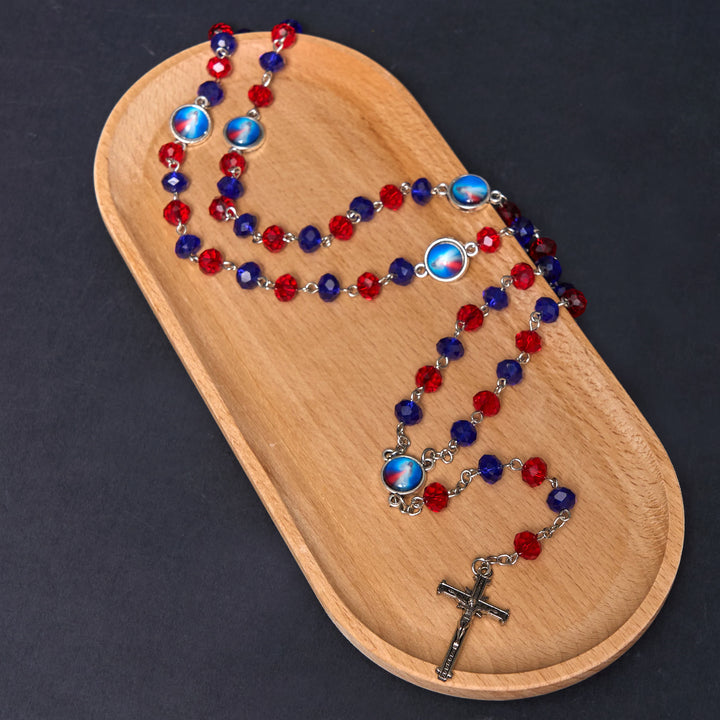 Christianartworkshop Sacred Heart of Jesus & Crucifix of 6*8 mm Polyhedron Multicolor Crystal Alloy Chain Rosary