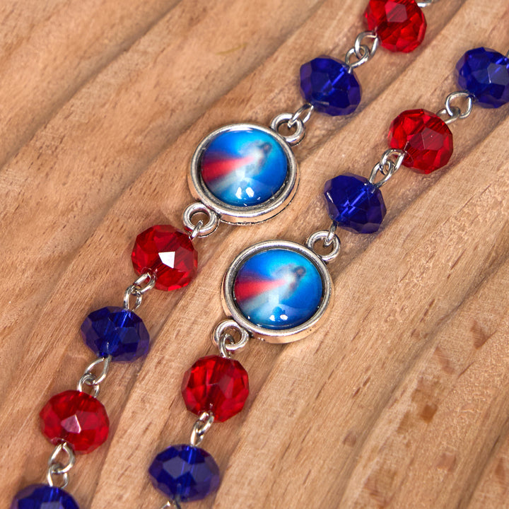 Christianartworkshop Sacred Heart of Jesus & Crucifix of 6*8 mm Polyhedron Multicolor Crystal Alloy Chain Rosary