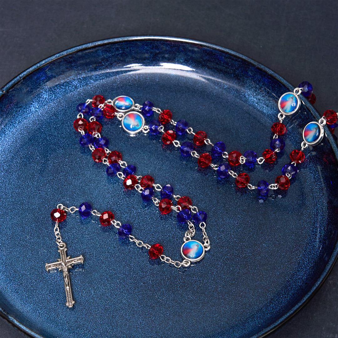 Christianartworkshop Sacred Heart of Jesus & Crucifix of 6*8 mm Polyhedron Multicolor Crystal Alloy Chain Rosary