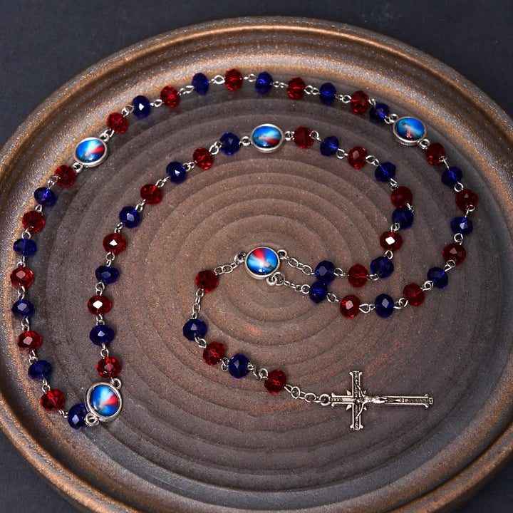 Christianartworkshop Sacred Heart of Jesus & Crucifix of 6*8 mm Polyhedron Multicolor Crystal Alloy Chain Rosary