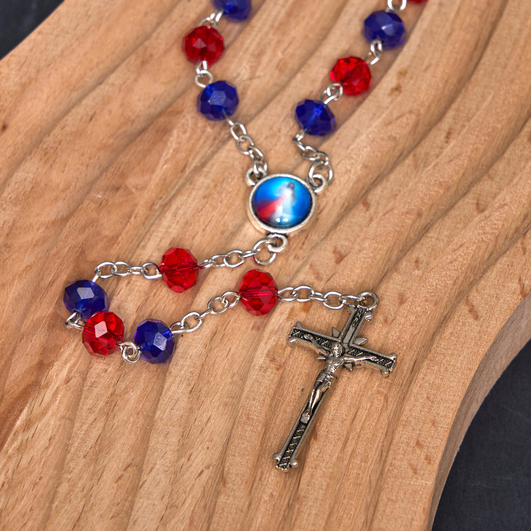 Christianartworkshop Sacred Heart of Jesus & Crucifix of 6*8 mm Polyhedron Multicolor Crystal Alloy Chain Rosary