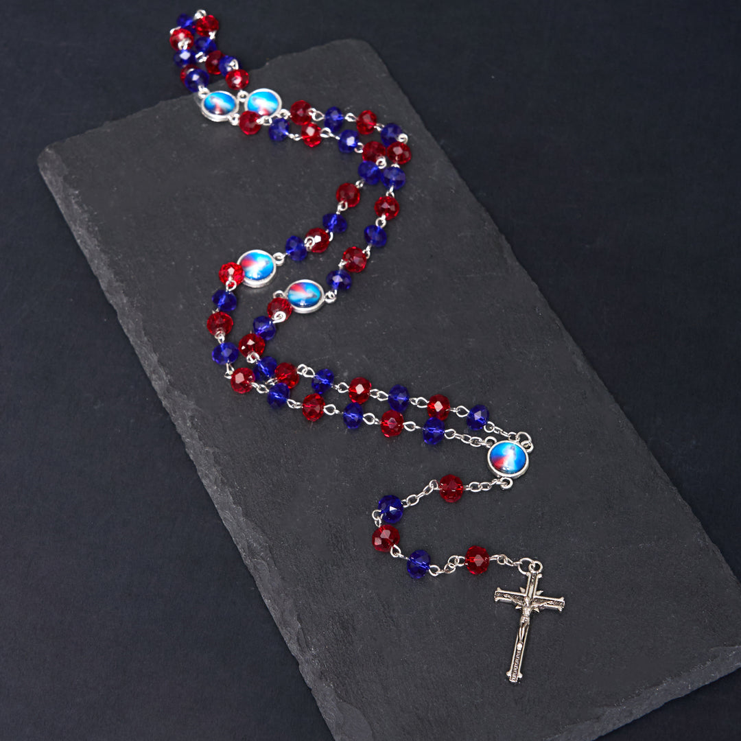 Christianartworkshop Sacred Heart of Jesus & Crucifix of 6*8 mm Polyhedron Multicolor Crystal Alloy Chain Rosary