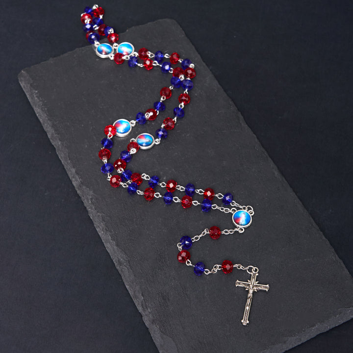 Christianartworkshop Sacred Heart of Jesus & Crucifix of 6*8 mm Polyhedron Multicolor Crystal Alloy Chain Rosary