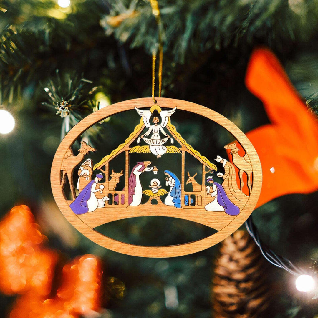 Christianartworkshop Colored Style Nativity Scene The Holy Family Christmas Nativity Hanging Ornaments