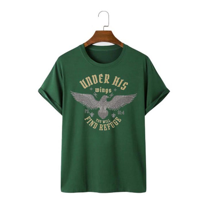 Christianartworkshop Modern Style Under His Wings You Will Find Refuge Short Sleeve T-shirt - Dark Green - 2XL - image 8