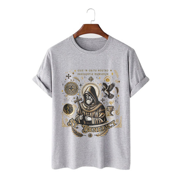 Christianartworkshop Classic Style St. Benedict Blessing Graphic Short Sleeve T-shirt - Grey - 2XL - image 17
