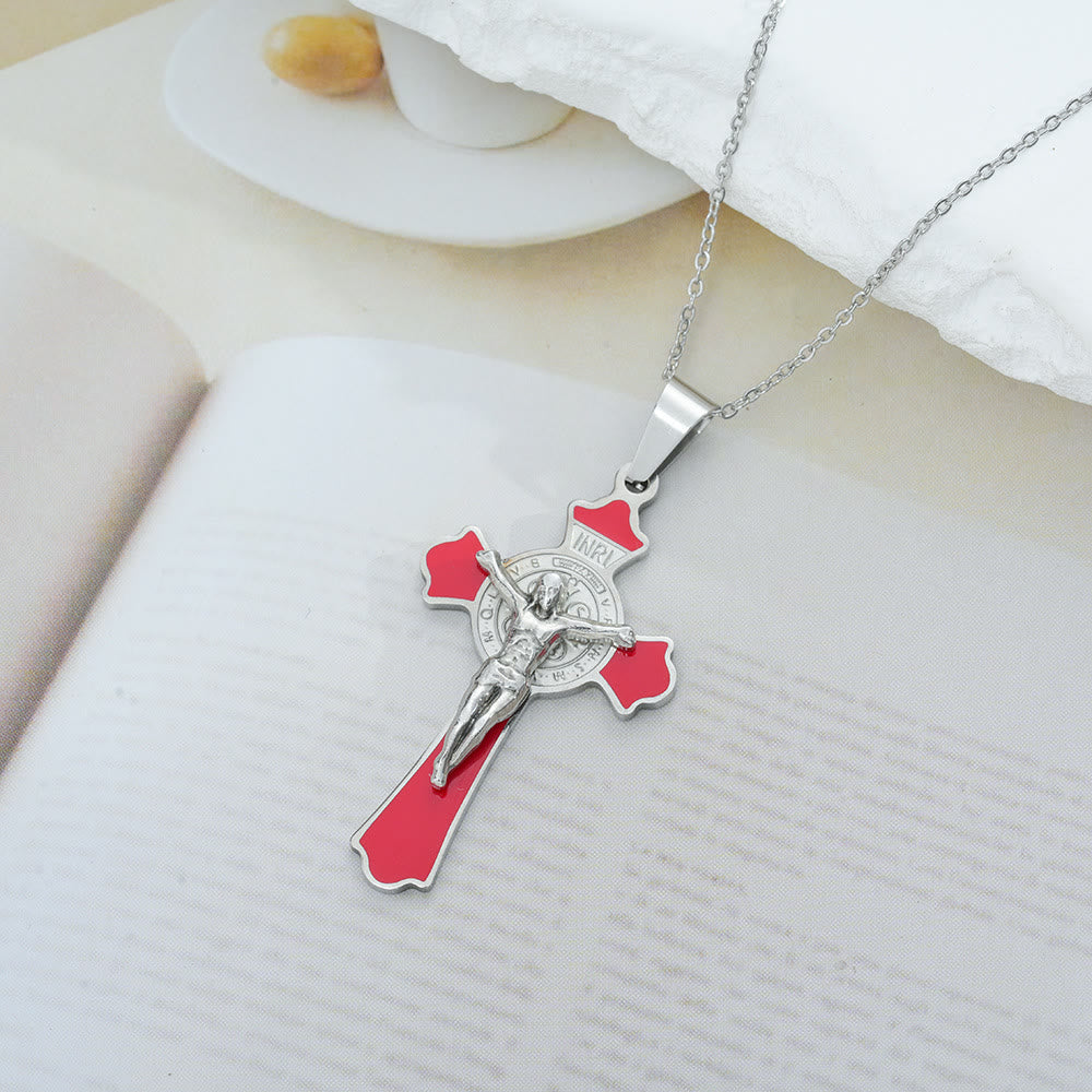 Christianartworkshop Modern Classic Style Multicolor Crucifix St. Benedict Medal Protection Pendant Necklace(8 colors)