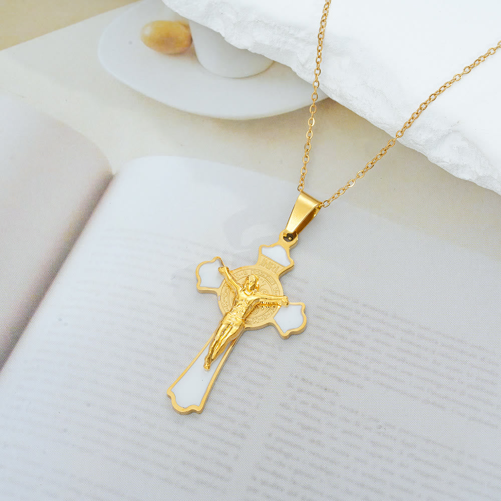 Christianartworkshop Modern Classic Style Multicolor Crucifix St. Benedict Medal Protection Pendant Necklace(8 colors)