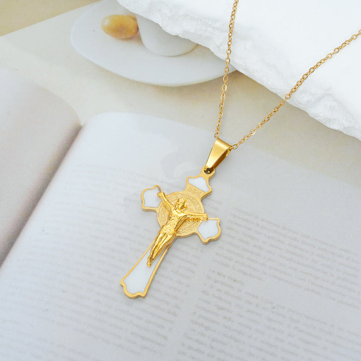 Christianartworkshop Modern Classic Style Multicolor Crucifix St. Benedict Medal Protection Pendant Necklace(8 colors)
