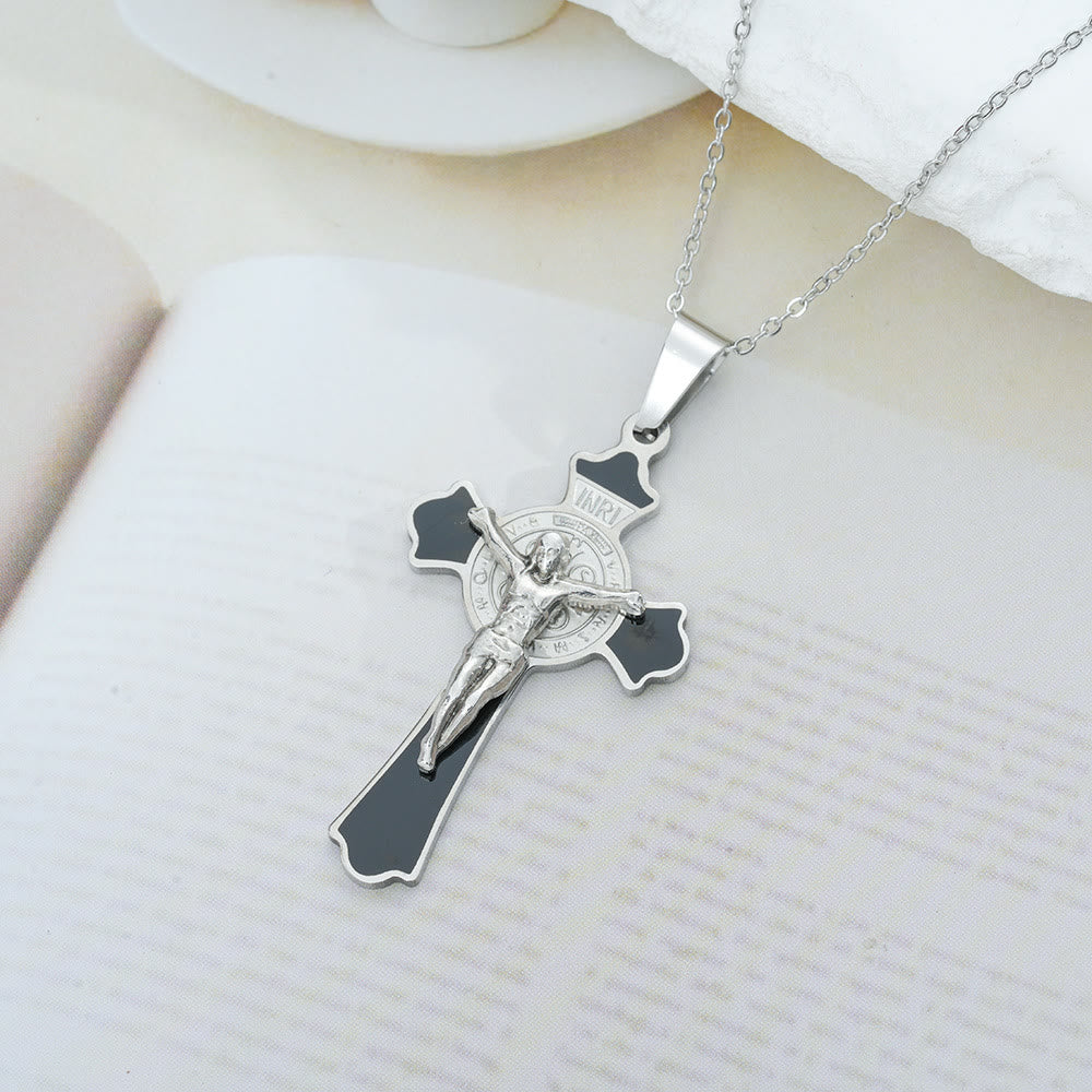 Christianartworkshop Modern Classic Style Multicolor Crucifix St. Benedict Medal Protection Pendant Necklace(8 colors)