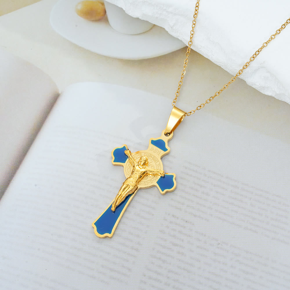 Christianartworkshop Modern Classic Style Multicolor Crucifix St. Benedict Medal Protection Pendant Necklace(8 colors)