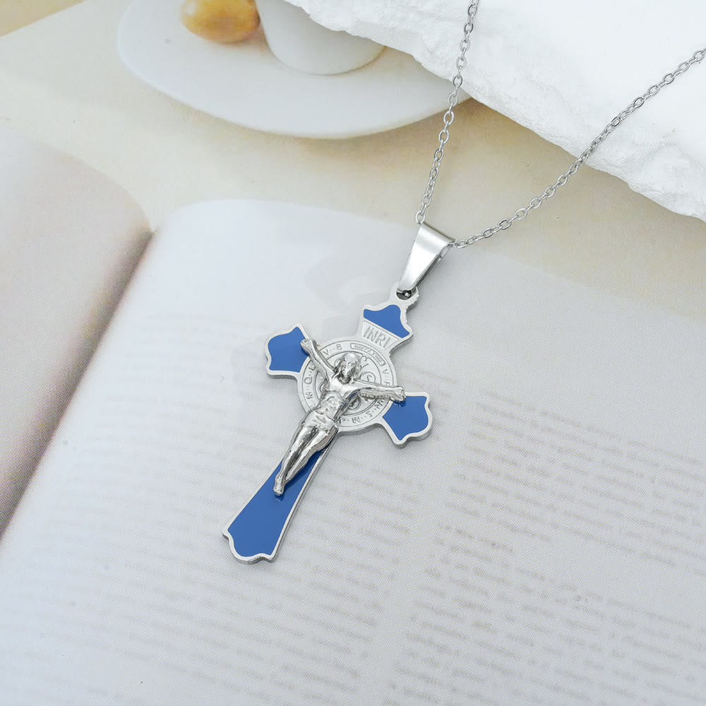 Christianartworkshop Modern Classic Style Multicolor Crucifix St. Benedict Medal Protection Pendant Necklace(8 colors)