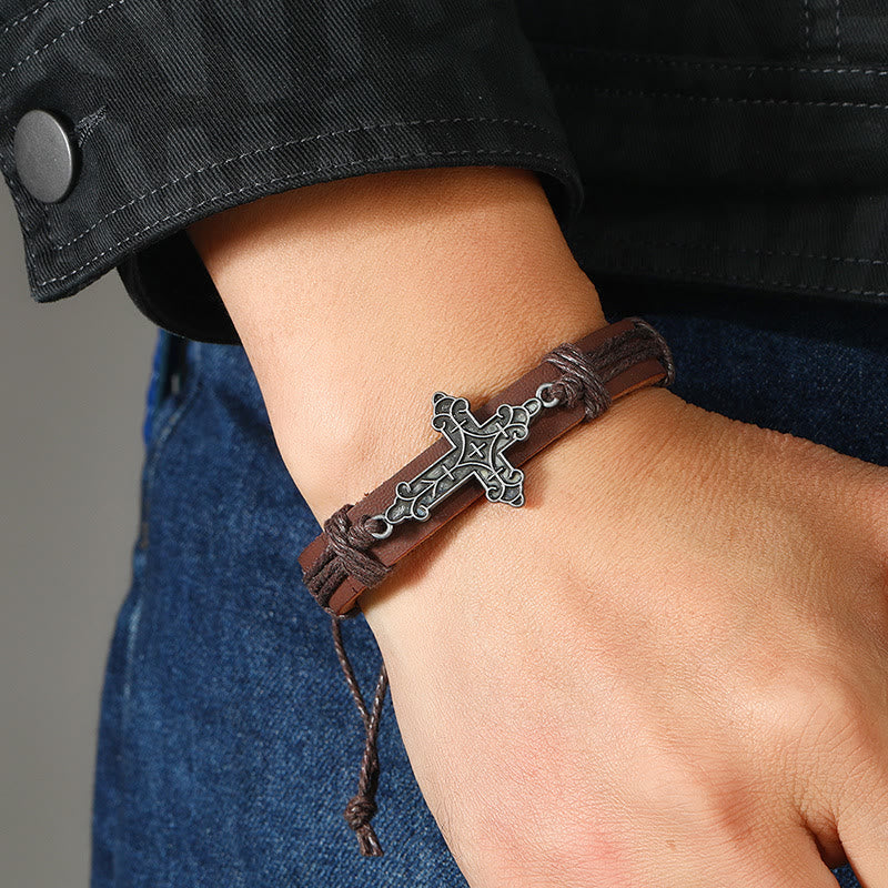 Christianartworkshop Old Crafted Style Cross Pendant Leather