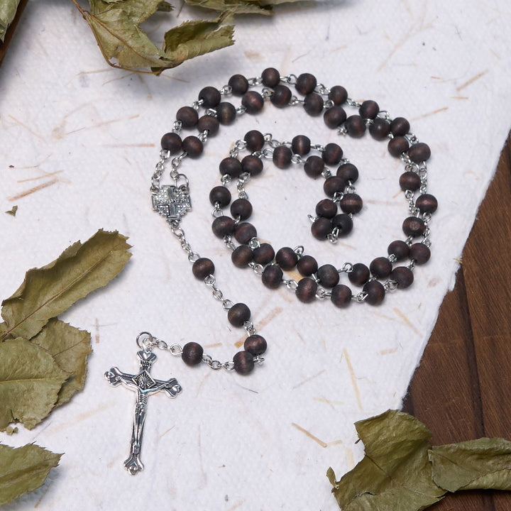 Christianartworkshop Jerusalem Medal & Crucifix of 7 mm Round White Rosewood Alloy Chain Rosary - image 4