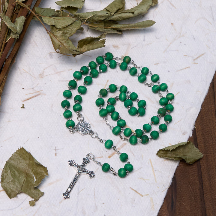 Christianartworkshop Jerusalem Medal & Crucifix of 7 mm Round White Rosewood Alloy Chain Rosary - image 8