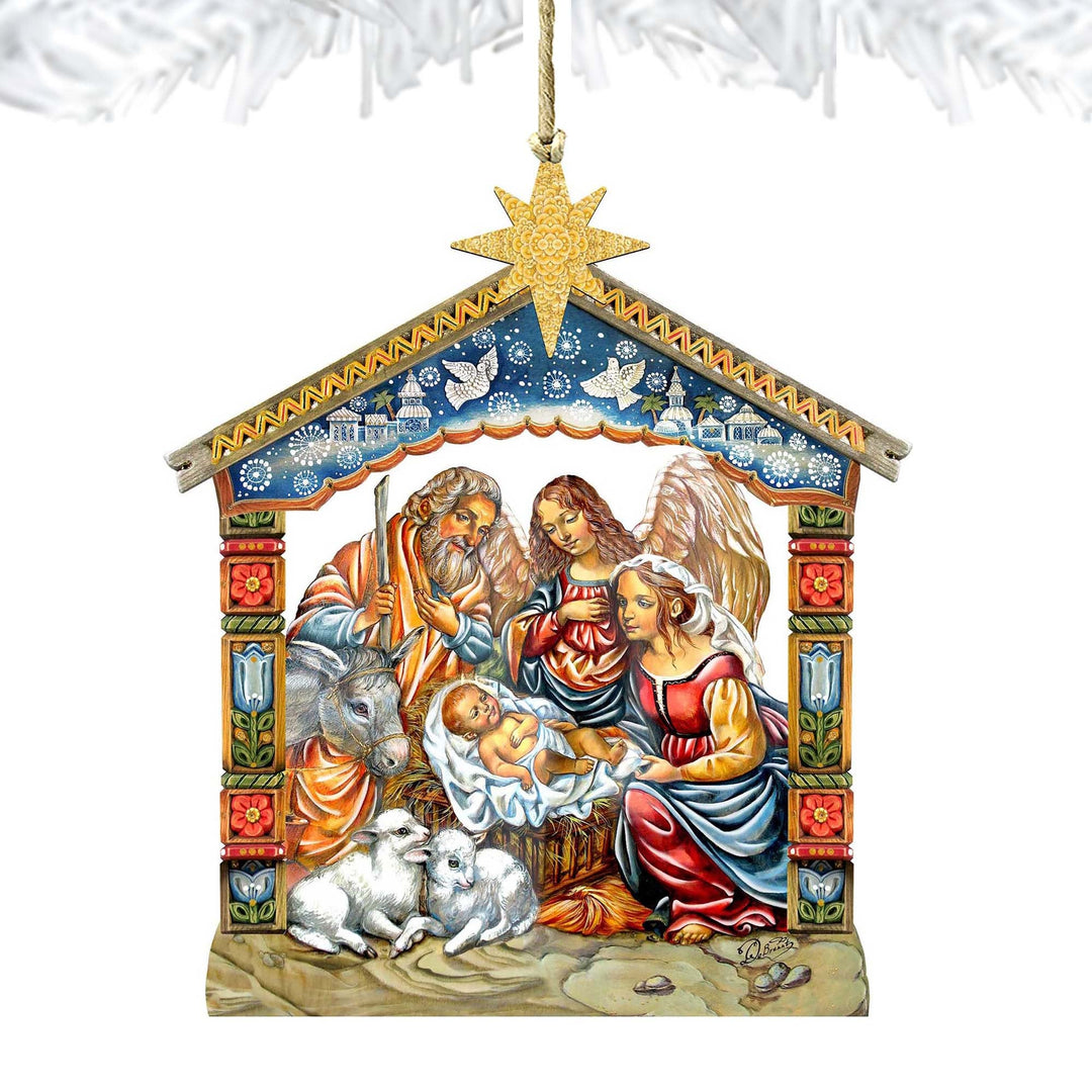 Christianartworkshop Colored Style Nativity Scene Star Topper Christmas Nativity Hanging Ornaments