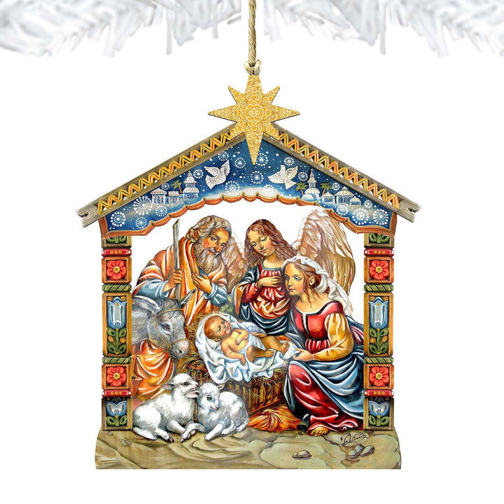 Christianartworkshop Colored Style Nativity Scene Star Topper Christmas Nativity Hanging Ornaments