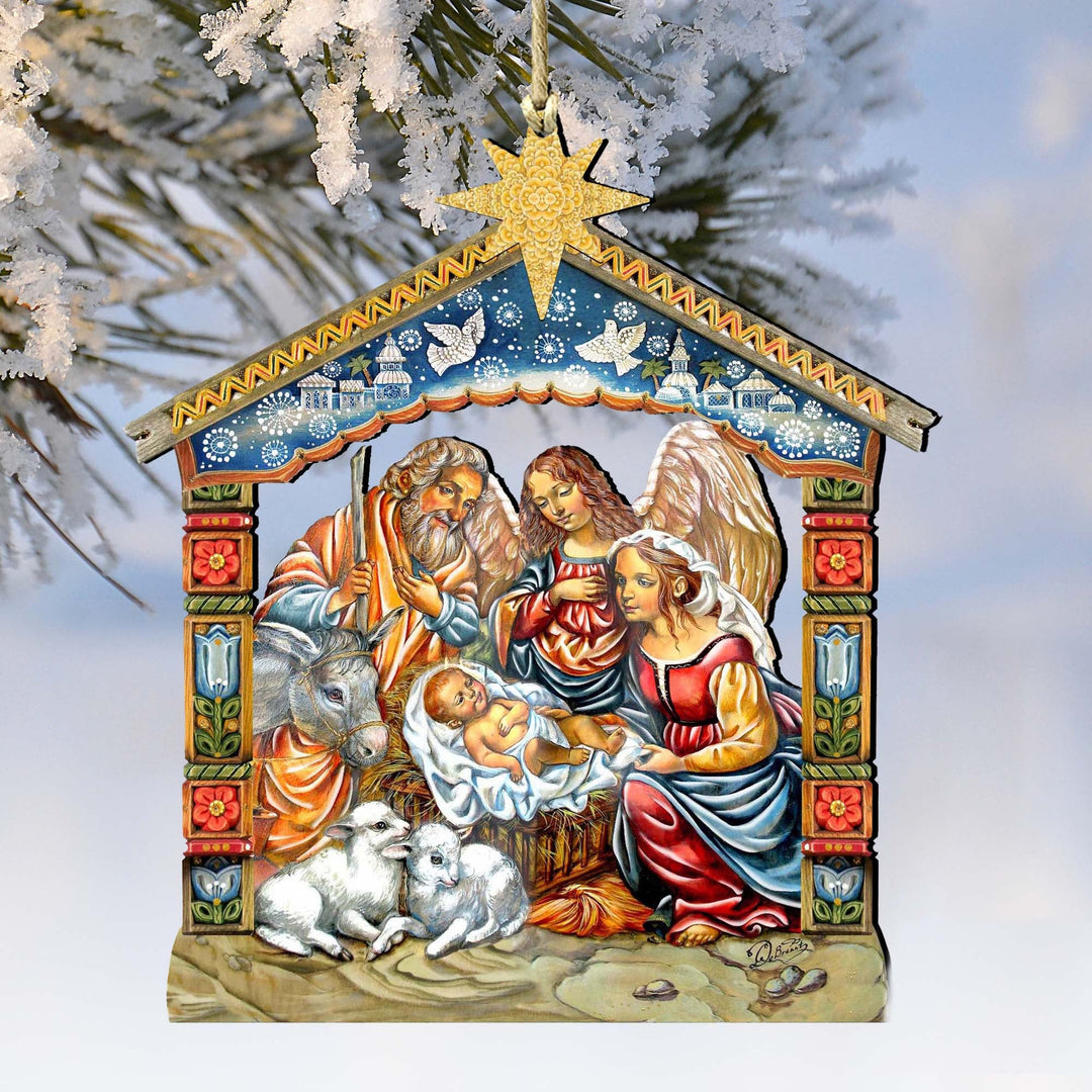 Christianartworkshop Colored Style Nativity Scene Star Topper Christmas Nativity Hanging Ornaments