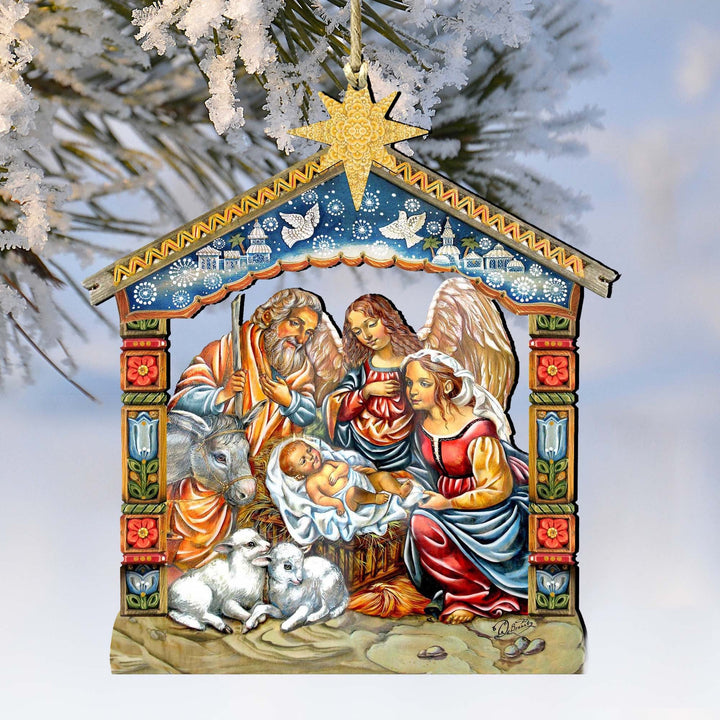 Christianartworkshop Colored Style Nativity Scene Star Topper Christmas Nativity Hanging Ornaments