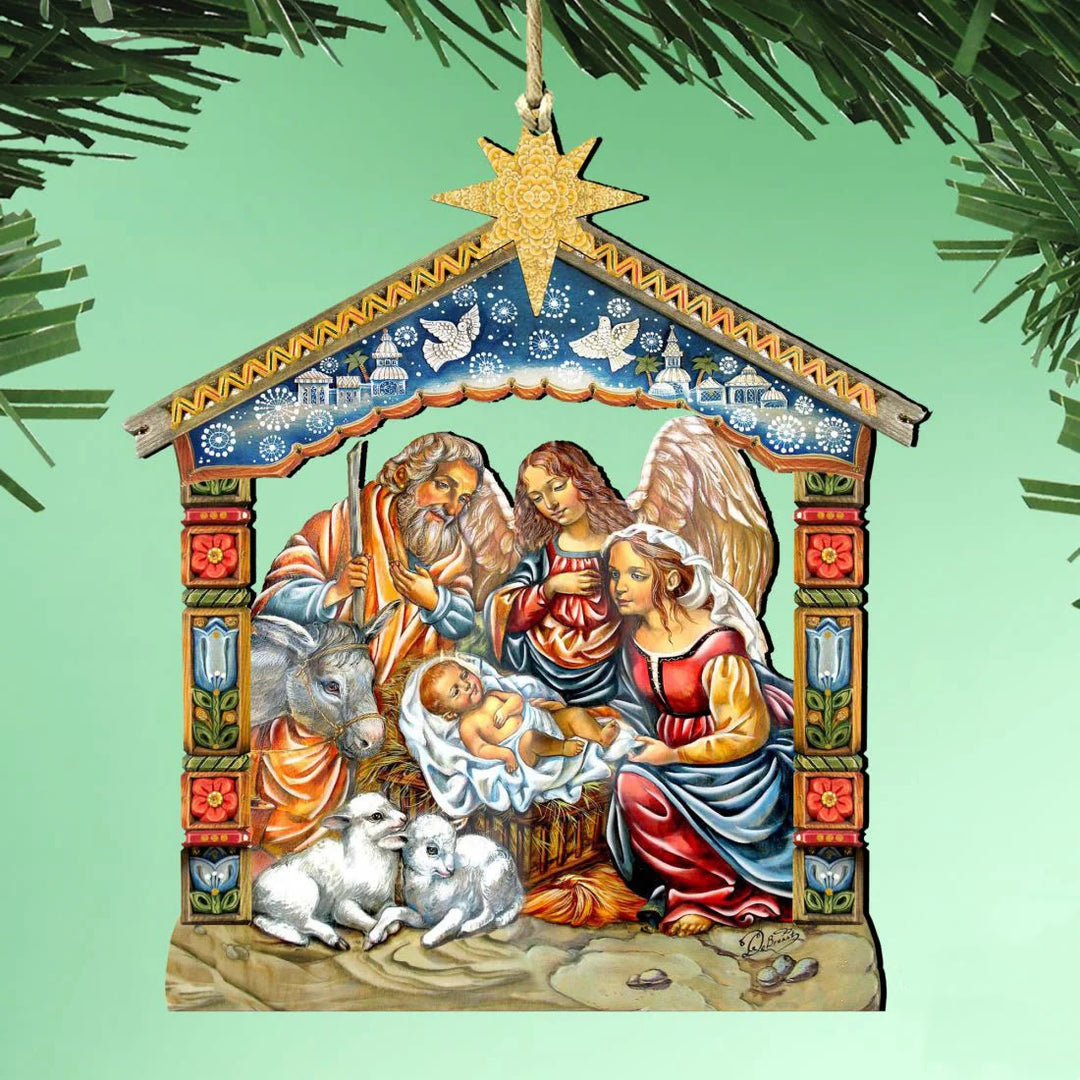 Christianartworkshop Colored Style Nativity Scene Star Topper Christmas Nativity Hanging Ornaments