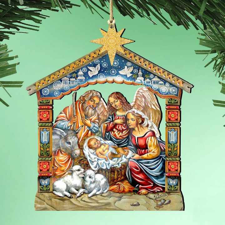 Christianartworkshop Colored Style Nativity Scene Star Topper Christmas Nativity Hanging Ornaments