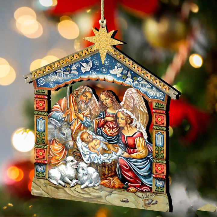 Christianartworkshop Colored Style Nativity Scene Star Topper Christmas Nativity Hanging Ornaments