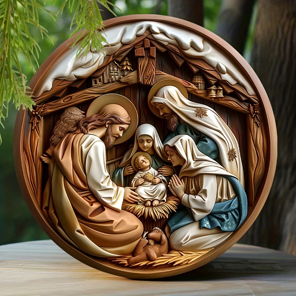 Christianartworkshop Classic Style Stereo Wintery Snow Roof Nativity Scene Christmas Nativity Hanging Ornaments