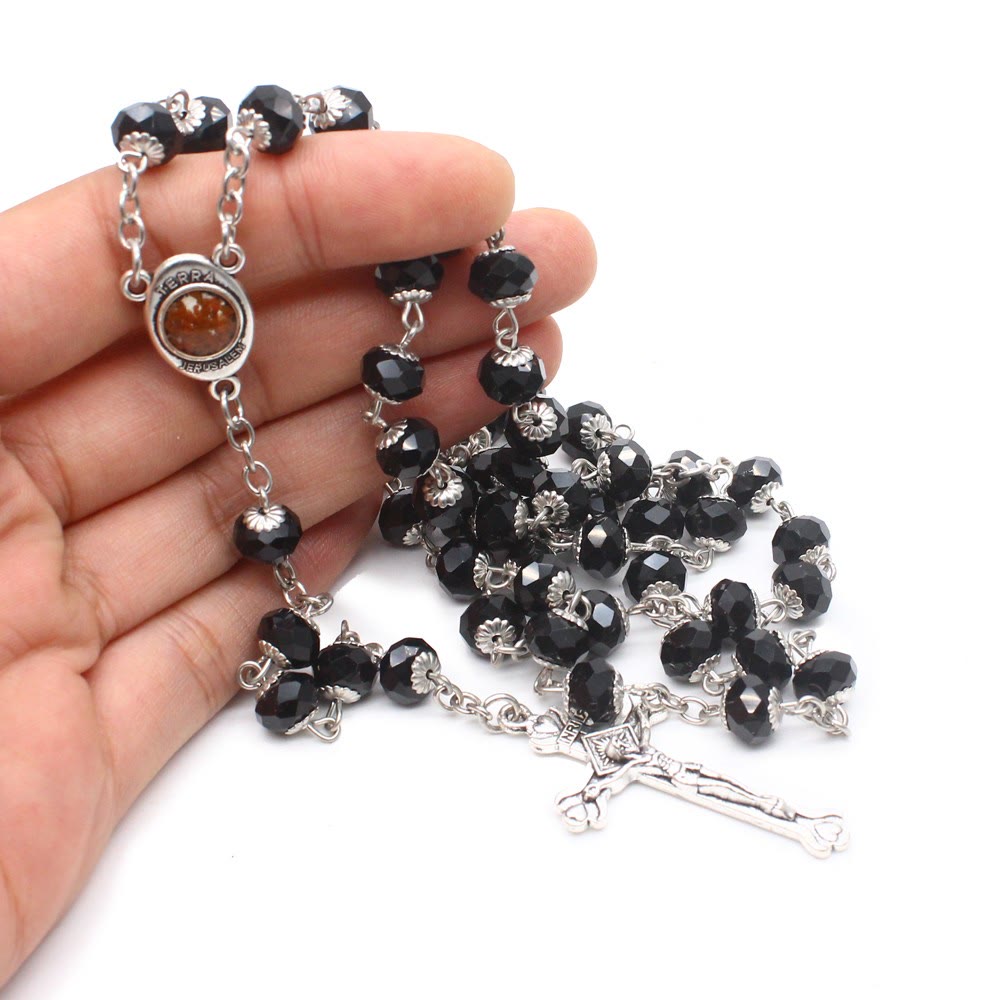 Christianartworkshop Madonna and Child & Crucifix of 6*8 mm Polyhedron Multicolor Glass Alloy Chain Rosary