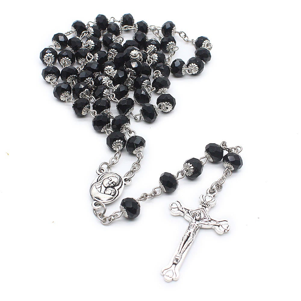 Christianartworkshop Madonna and Child & Crucifix of 6*8 mm Polyhedron Multicolor Glass Alloy Chain Rosary