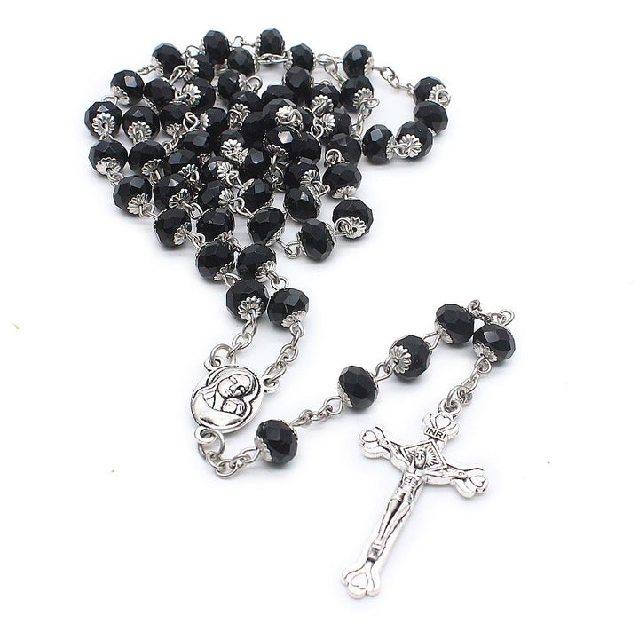Christianartworkshop Madonna and Child & Crucifix of 6*8 mm Polyhedron Multicolor Glass Alloy Chain Rosary
