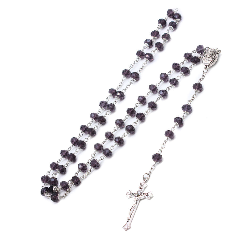 Christianartworkshop Madonna and Child & Crucifix of 6*8 mm Polyhedron Multicolor Glass Alloy Chain Rosary