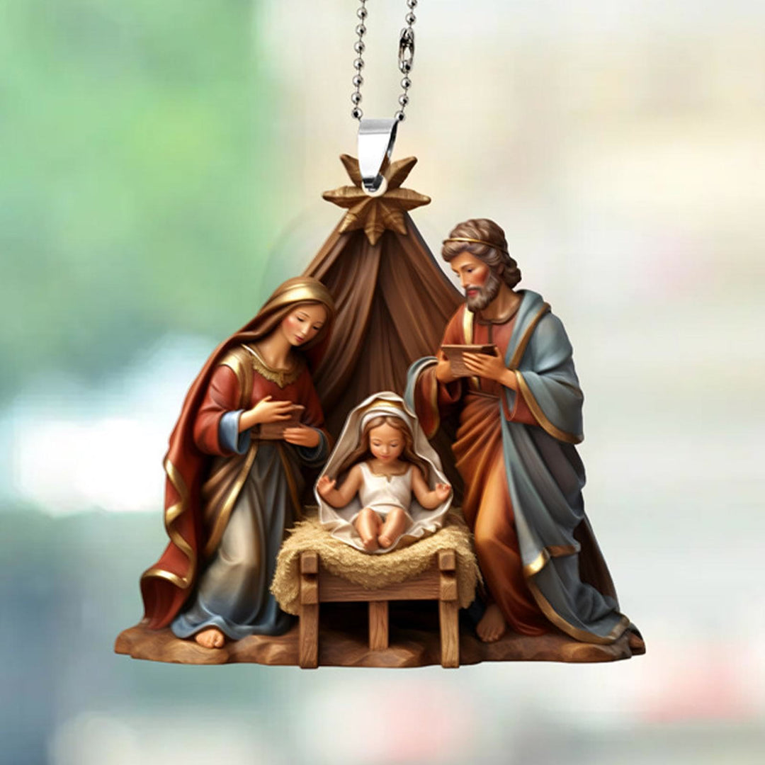 Christianartworkshop Classic Colored Style Nativity Scene Star Topper Christmas Nativity Hanging Ornaments