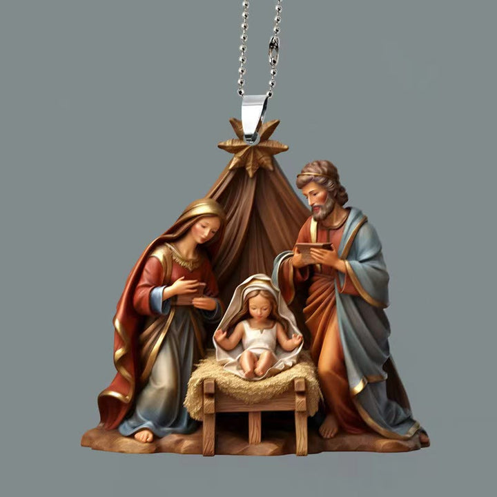 Christianartworkshop Classic Colored Style Nativity Scene Star Topper Christmas Nativity Hanging Ornaments