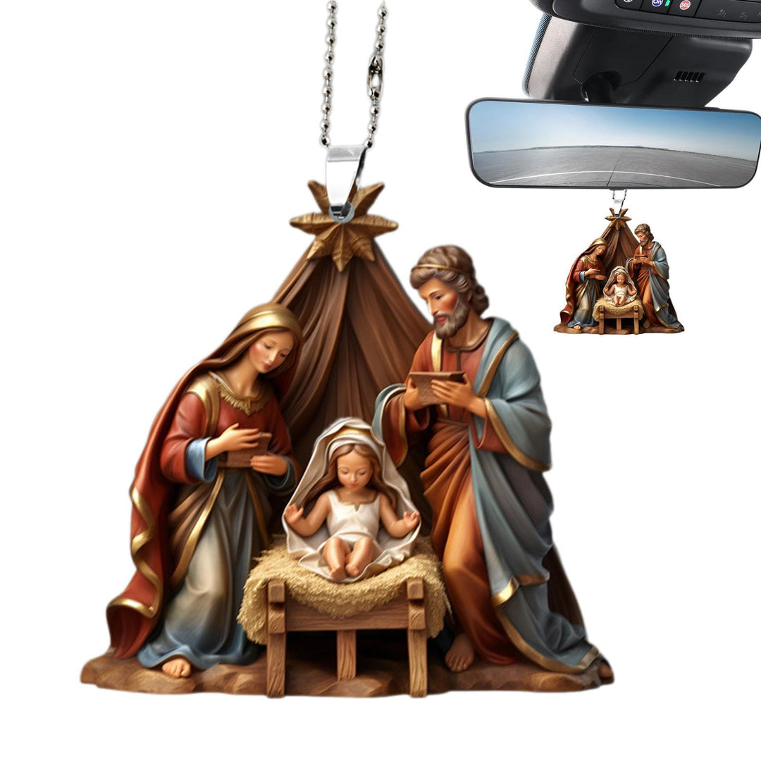 Christianartworkshop Classic Colored Style Nativity Scene Star Topper Christmas Nativity Hanging Ornaments