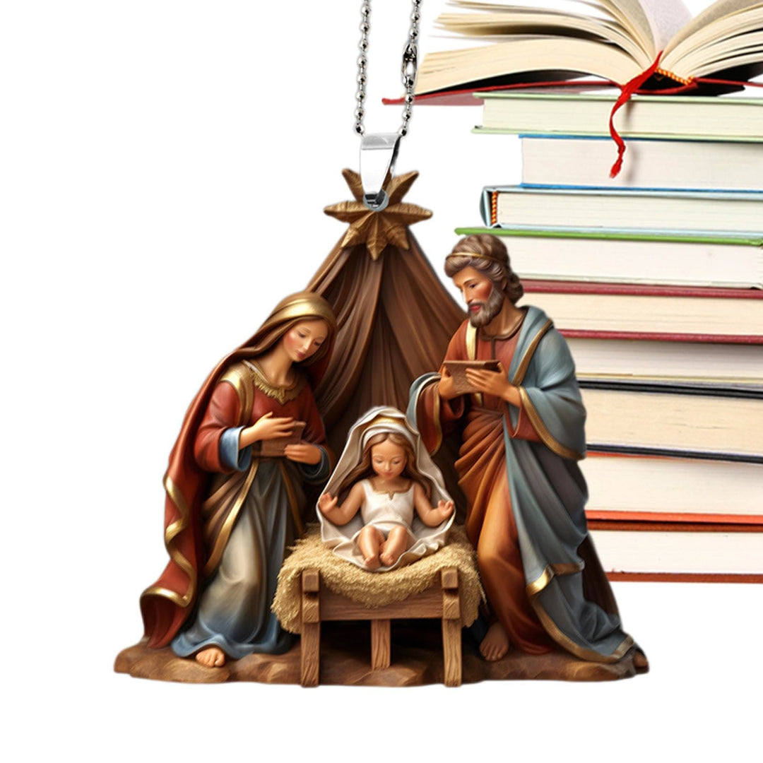 Christianartworkshop Classic Colored Style Nativity Scene Star Topper Christmas Nativity Hanging Ornaments