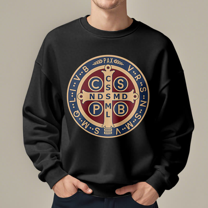 Christianartworkshop Classic Colored Style St. Benedict Protector Fleece Lined Polyester Sweatshirt - image 1