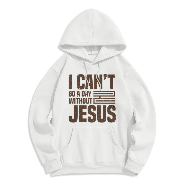 Christianartworkshop Classic Style I Can't Go A Day Without Jesus Fleece Lined Polyester Hoodie - White - 2XL - image 0