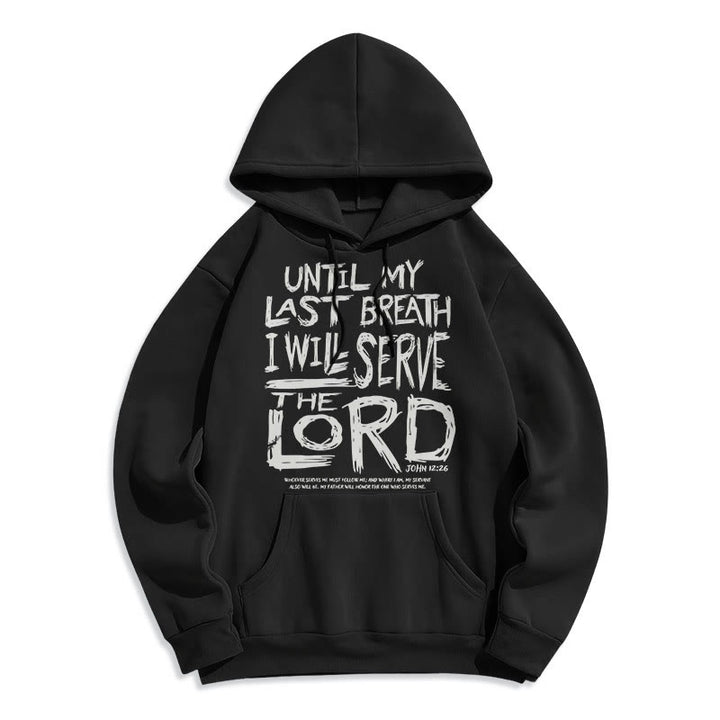 Christianartworkshop Quotation Style I Will Serve The Lord Fleece Lined Polyester Hoodie - Black - 2XL - image 5
