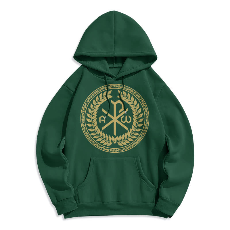 Christianartworkshop Classic Style Sacred Chi-rho Emblem Laurel Wreath Fleece Lined Polyester Hoodie - Green - 2XL - image 20