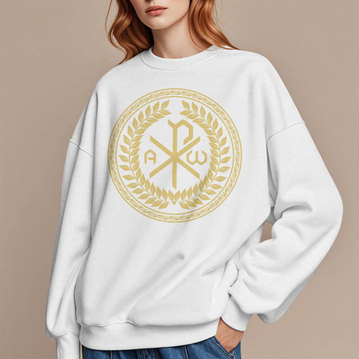 Christianartworkshop Classic Style Sacred Chi-rho Emblem Laurel Wreath Fleece Lined Polyester Sweatshirt - image 7