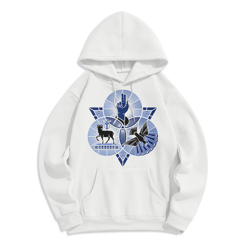 Christianartworkshop Modern Style St. Benedict Lamb Of God Dove Fleece Lined Polyester Hoodie - White - 2XL - image 5