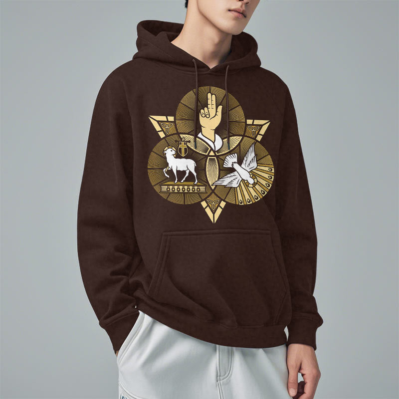 Christianartworkshop Modern Style St. Benedict Lamb Of God Dove Fleece Lined Polyester Hoodie - image 17