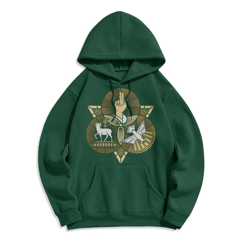 Christianartworkshop Modern Style St. Benedict Lamb Of God Dove Fleece Lined Polyester Hoodie - Green - 2XL - image 20
