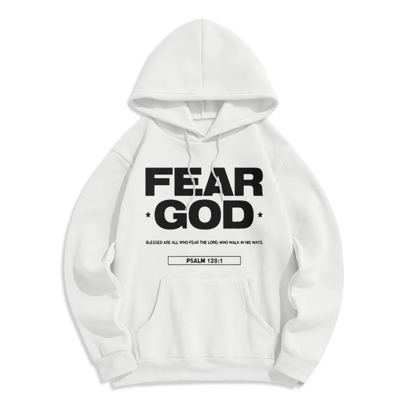 Christianartworkshop Classic Quotation Style Fear God Faith Blessed Fleece Lined Polyester Hoodie - White - 2XL - image 5