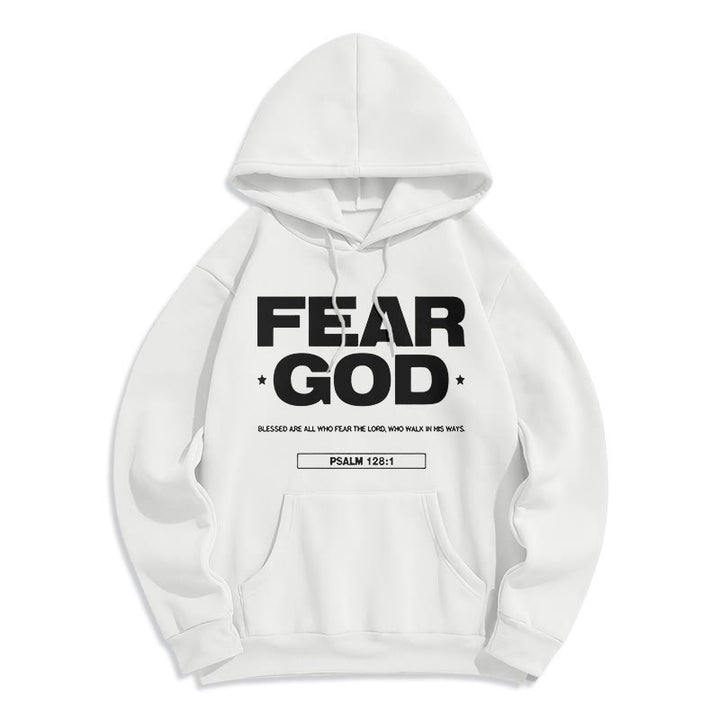 Christianartworkshop Classic Quotation Style Fear God Faith Blessed Fleece Lined Polyester Hoodie - White - 2XL - image 5