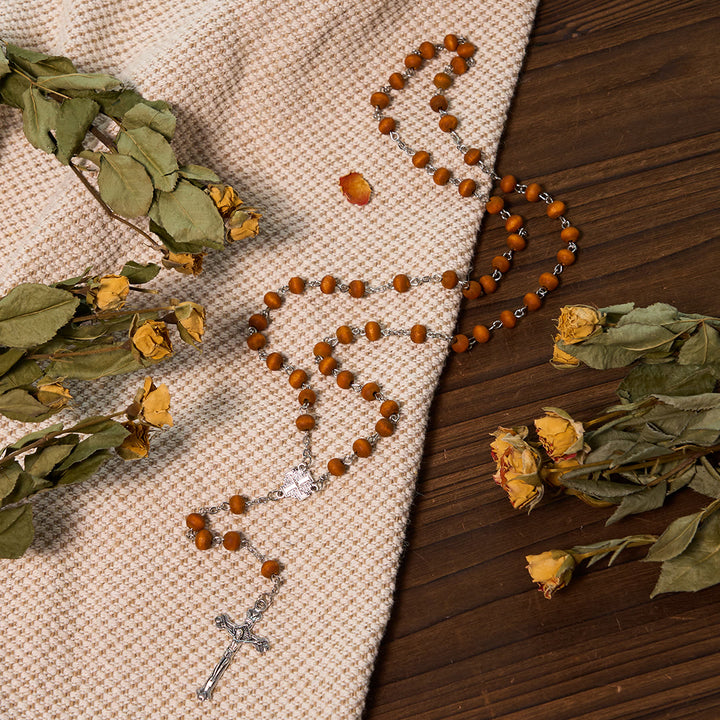 Christianartworkshop Jerusalem Medal & Crucifix of 7 mm Round White Rosewood Alloy Chain Rosary - image 10