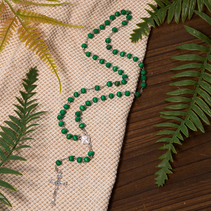 Christianartworkshop Jerusalem Medal & Crucifix of 7 mm Round White Rosewood Alloy Chain Rosary - image 13